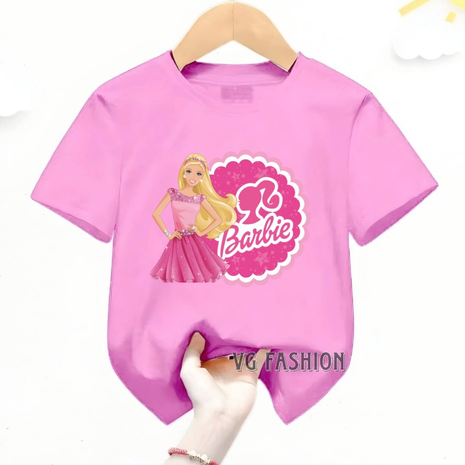 MODEL SUT545 Atasan Kaos Anak Perempuan Motif BARBIE Usia 1-12 Thn