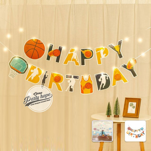 Dijual Banner HBD bola basket / Bunting Flag hbd bola basket / Banner basket Diskon