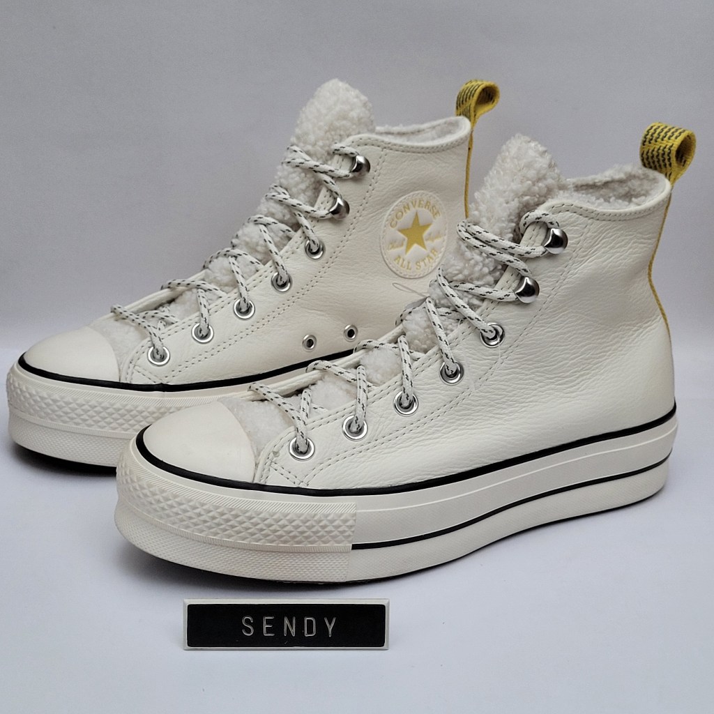 Converse Womens CTAS Lift Hi Original A05062C Leather Egret Bitter Lemon Chuck Taylor All Star High 