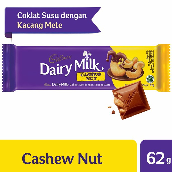 

58 Cadbury Coklat Cashew Nut Regular 62g, coklat dan susu yang lembut g6wkq