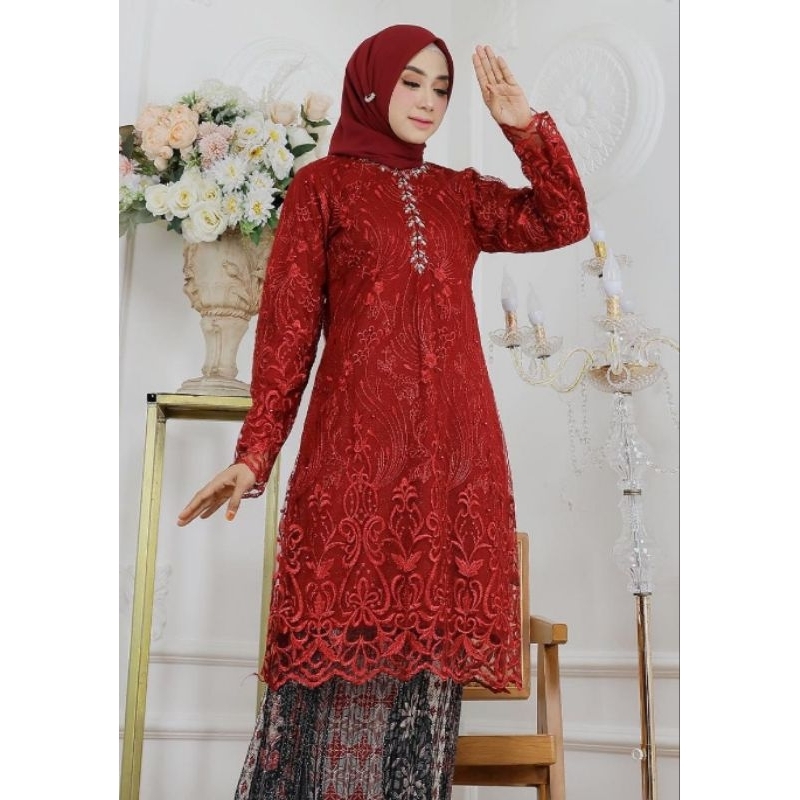 stelan kebaya tunik busui Eliza Daffa / kebaya muslim / kebaya jumbo / kebaya pesta / kebaya ibu bes