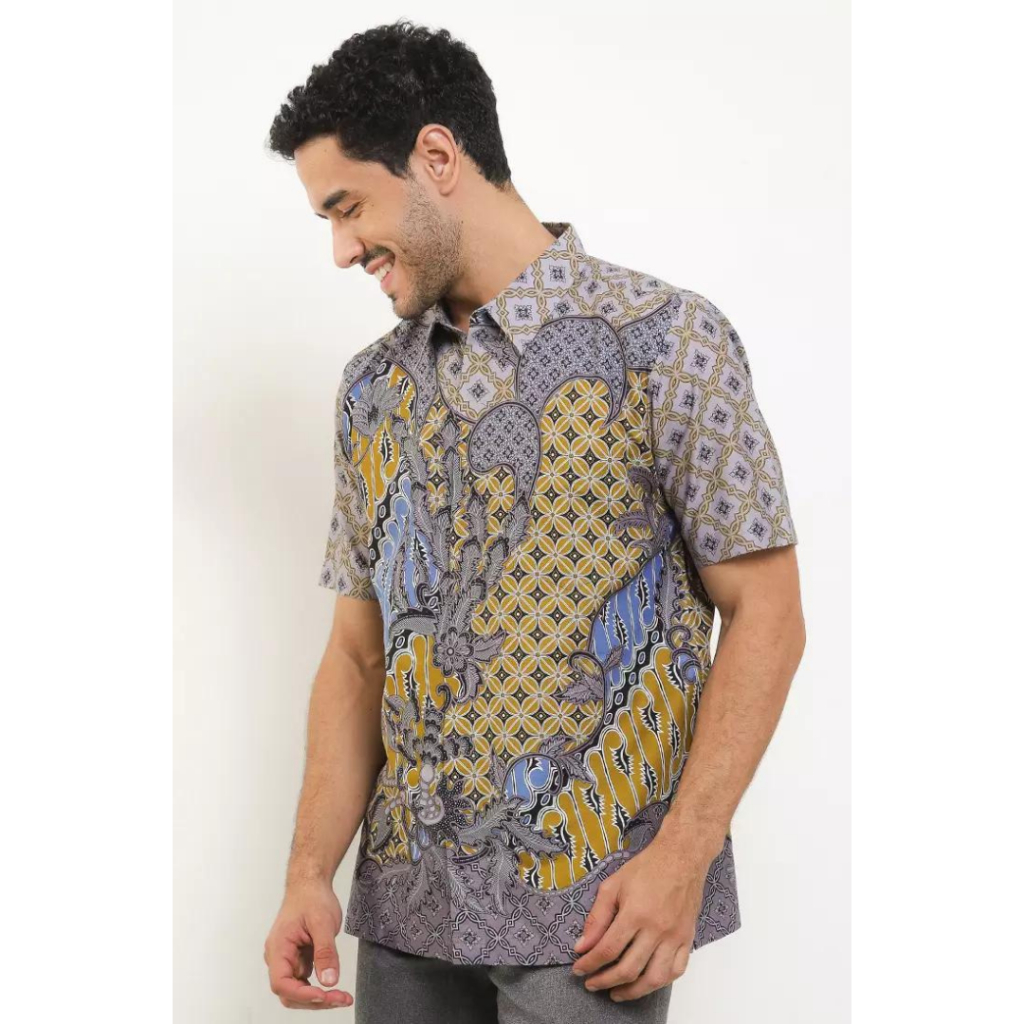 Krisna Batik Oliver Kuning Kemeja Batik Pria Lengan Pendek