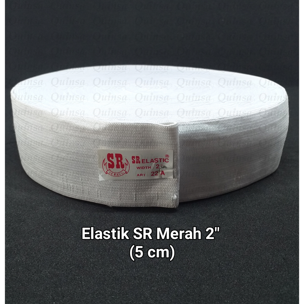 Per Rol Karet Elastik SR Merah 2" 5cm Putih / Karet Kolor Elastis SR Merah