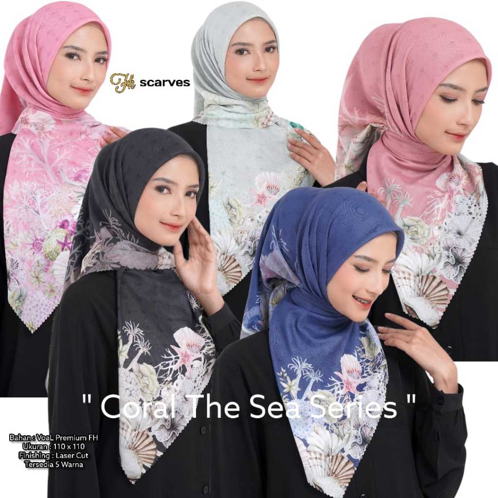 FH Scarf Jilbab Voal Motif Coral Sea Sublim Printed