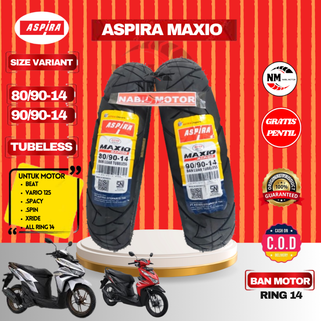 Ban Motor Ring 14 ASPIRA MAXIO RAPIDO Tubeless Free Pentil
