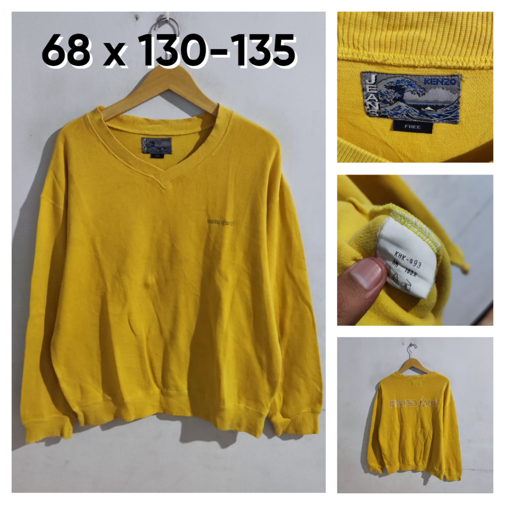 Sweater Knit Kenzo Jeans Kuning Size L Sweatshirt Crewneck Bordir