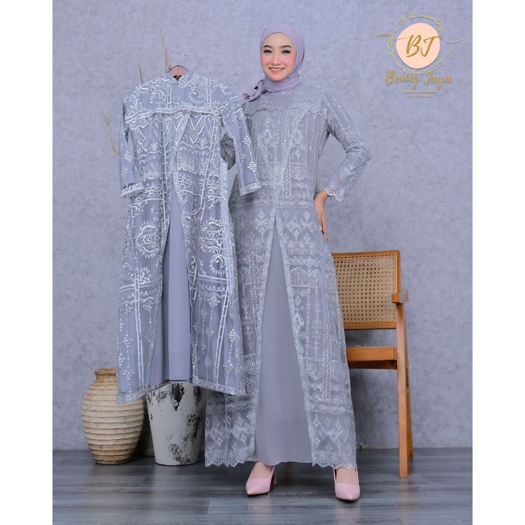 Gamis tile - gamis pesta - gamis mewah - gamis kondangan - Dress Ceruty Andin Mix Tille by Bening Ja