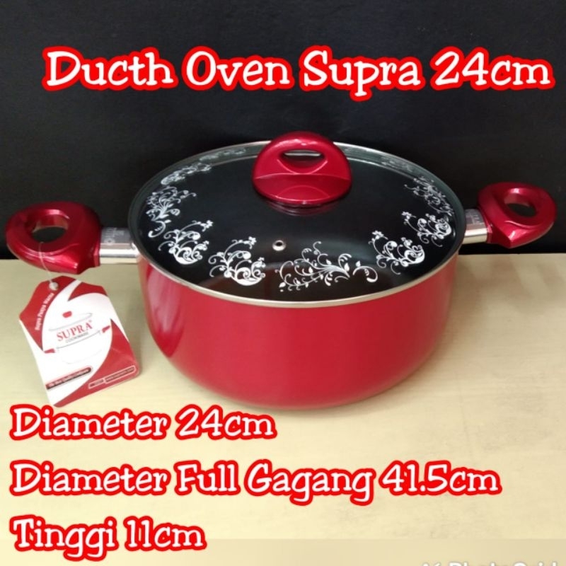 Panci Dutch Oven Supra Teflon 24cm + Tutup Kaca Caselore Supra Teflon 24cm Caserole Supra Teflon 24c