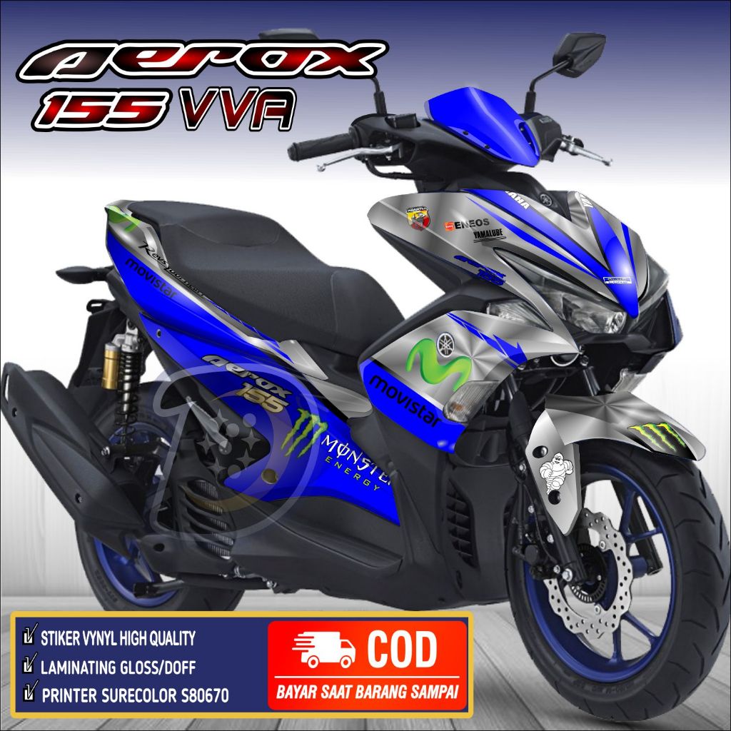 Decal Aerox 155 VVA Lama Striping AEROX 155 Lama Stiker Aerox 155 Old Movistar Metalic