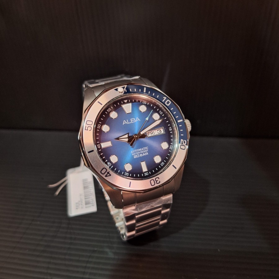 JAM TANGAN PRIA ALBA AL4549X1 AL4549 AUTOMATIC SILVER BLUE ORIGINAL