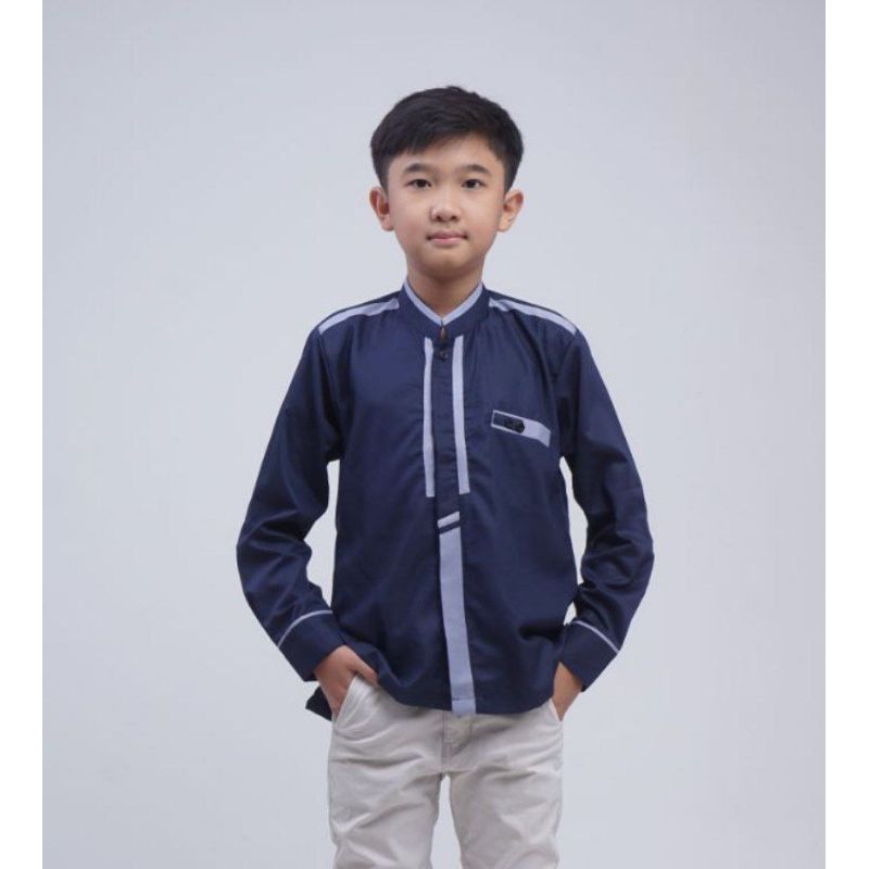 Baju Koko Anak Laki Laki Umur 8-14 Tahun Lengan Panjang Elrumi Motif khatulistiwa