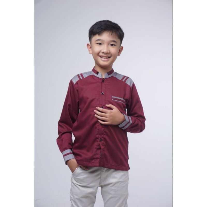 Baju Koko Anak Lengan Panjang Elrumi Umur 8 - 14 Tahun Motif Adidis