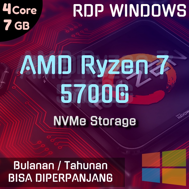 [ART. L26F] RDP AMD Ryzen 7 ⭐ 4 Core - 7 GB - 120 GB NVme ⭐ Unmetered bandwidth @ 1Gbps port ⭐ BULANAN / TAHUNAN ⭐ Bisa Diperpanjang