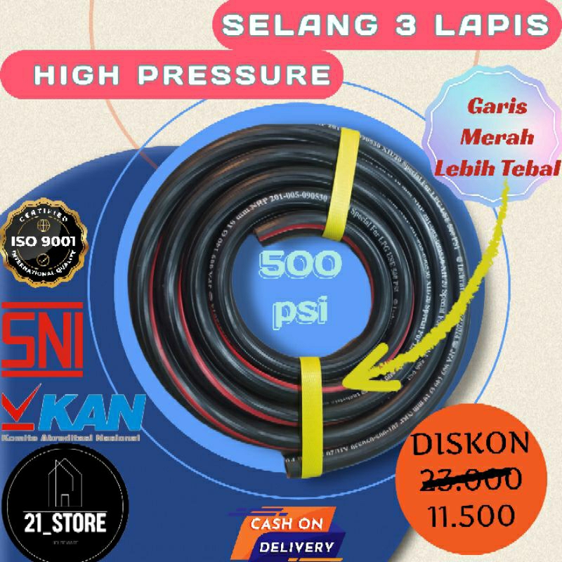 SELANG LPG 3 LAPIS Gerigi INCHRISTO LIST MERAH/BIRU/HITAM (lebih kuat dan tebal) ORIGINAL 500 PSI ko