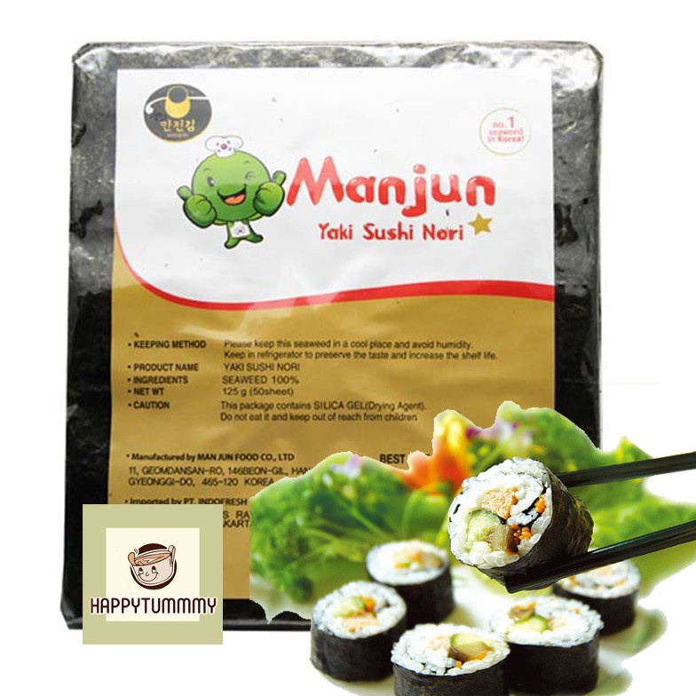 

Manjun Nori HALAL 50 Lembar Seaweed Rumput Laut Sushi Gimbap Korean Yaki Sushi Nori v8d0g