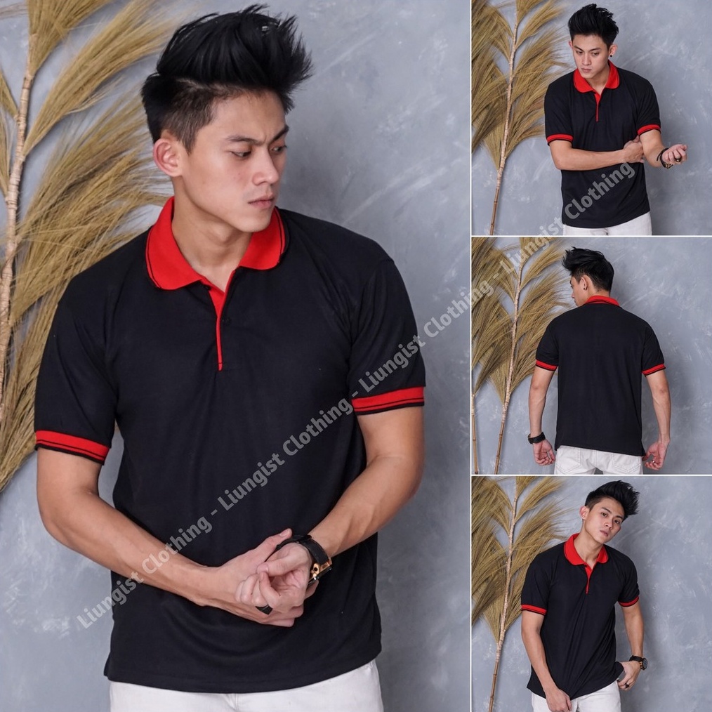 ❥ Super Promo Kaos Polo Unisex Hitam Kerah Merah / Kaos Kerah / Poloshirt / Polo Shirt Pendek