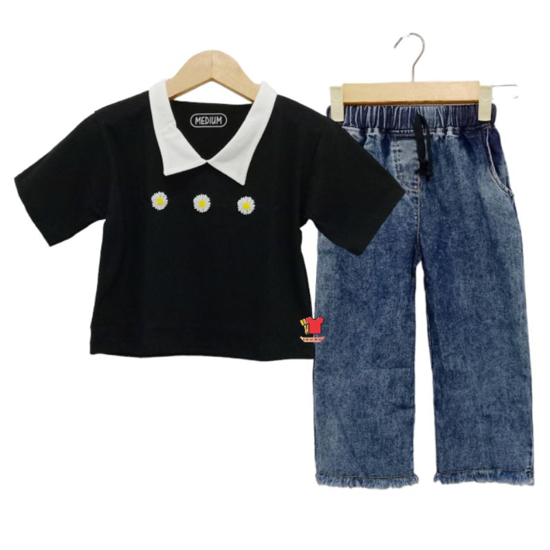 Setelan baju crop top anak usia 3-12 tahun setelan celana kulot anak cewek model trendy