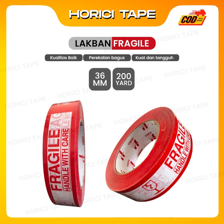 

[✁F32(] HORICI TAPE 36mm x 200Y lakban Fragile Jangan di banting Isolasi Mudah Aneka varian termurah satuan New Product