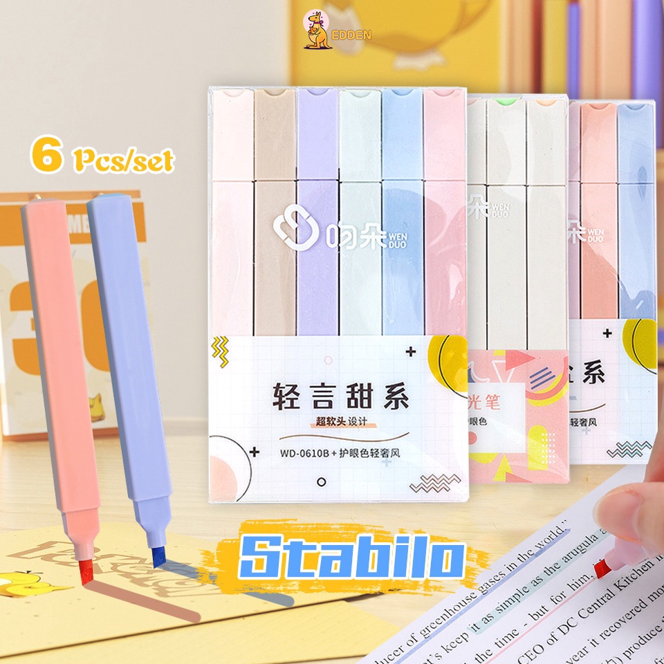 

[♕L10➤] Edden Stabilo isi 6 warna pastel Stabillo warna Highlighter pastel Banyak Dicari