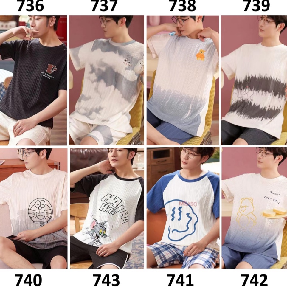 Ready Stock Baju Tidur Pria Baju Santai Pria Lengan Pendek Celana Pendek Motif Kartun Menarik ➙➼✦❃