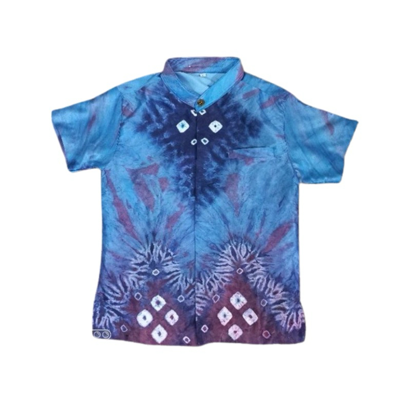 kemeja Syakira Anak Lengan Pendek Motif Handmade Jumputan Palembang