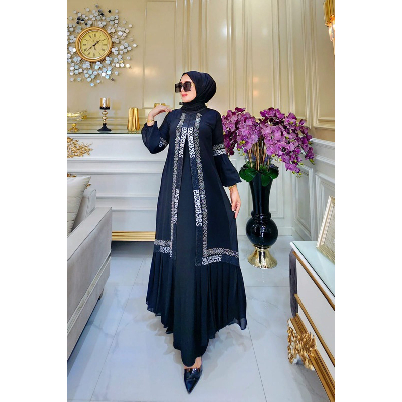 Abaya BORDIR SILVER gamis abaya hitam terbaru 2024