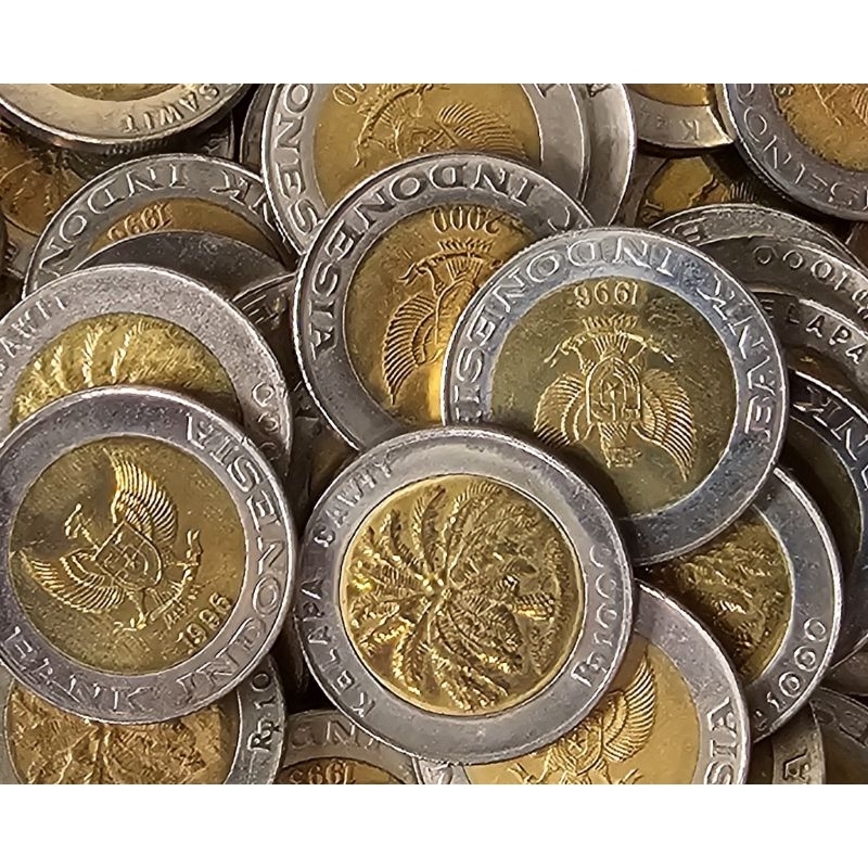 2 keping koin 1000 rupiah kelapa sawit tahun 1996 / 2000 used original