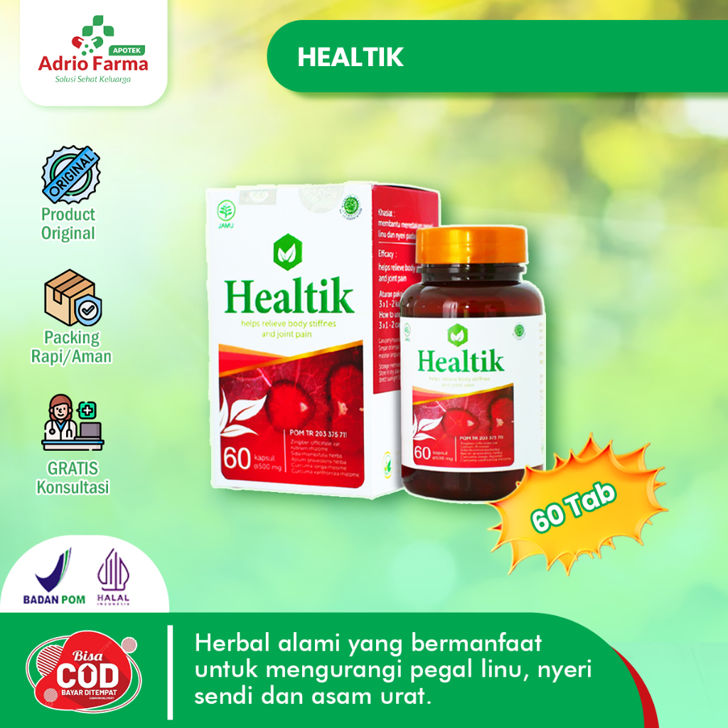 

HEALTIK - HERBAL NYERI Botol @ 60 Tablet - Meredakan Nyeri, Pegal Linu - Sakit Sendi - Obat Herbal Asam Urat