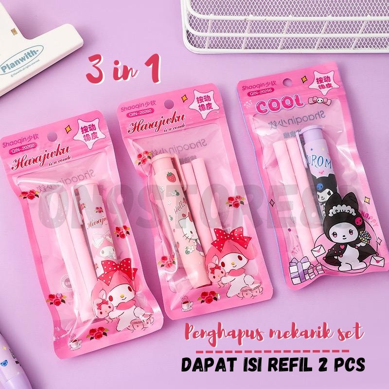 

Penghapus Pensil Mekanik Sanrio 1 set / Hapusan Mekanik Lucu Motif Anak / Penghapus Mekanik Bonus Refill