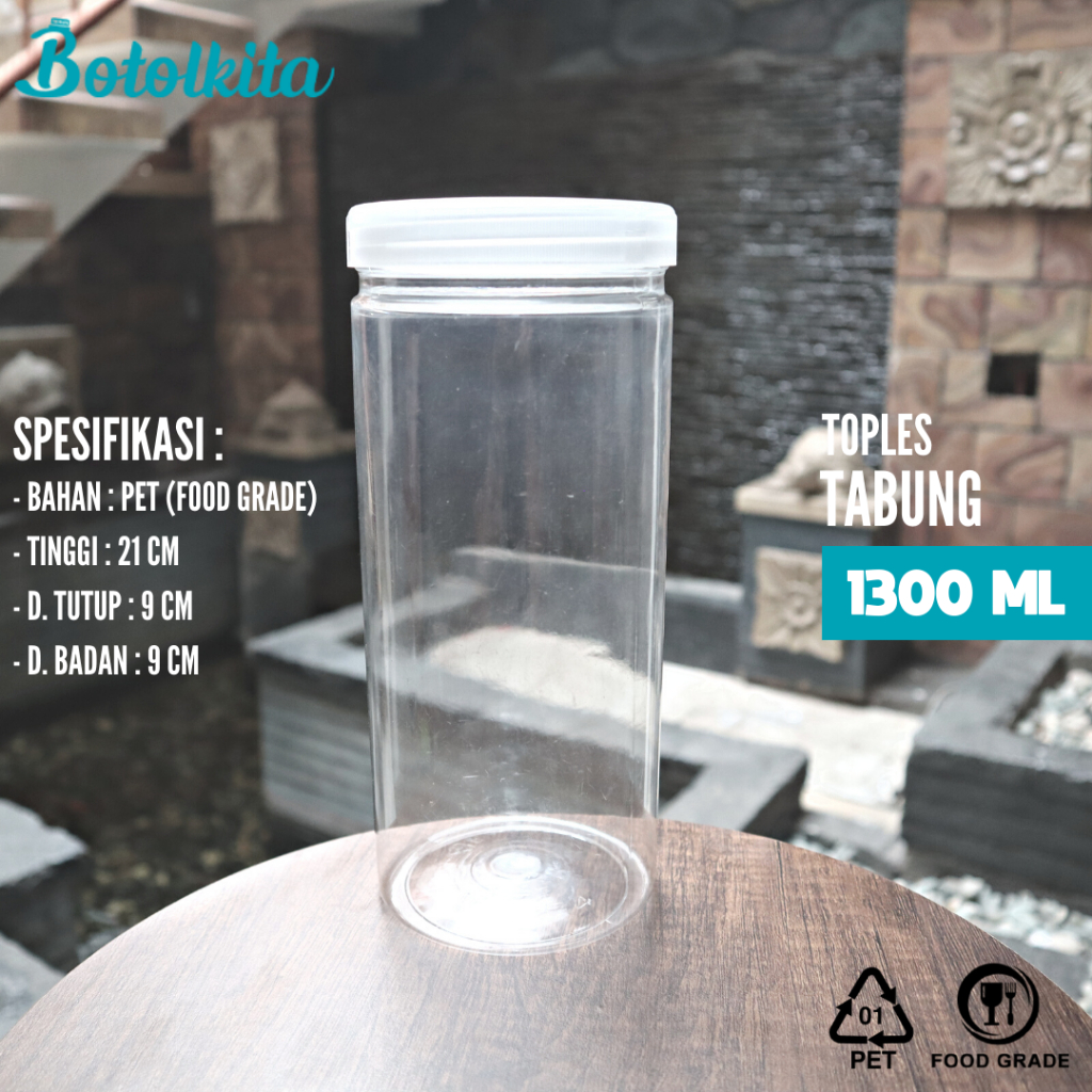 Toples Plastik Tabung 1300ml / Toples Kue 1300ml / Toples Kacang 1300 ml / Toples Makanan 1300 ml / 