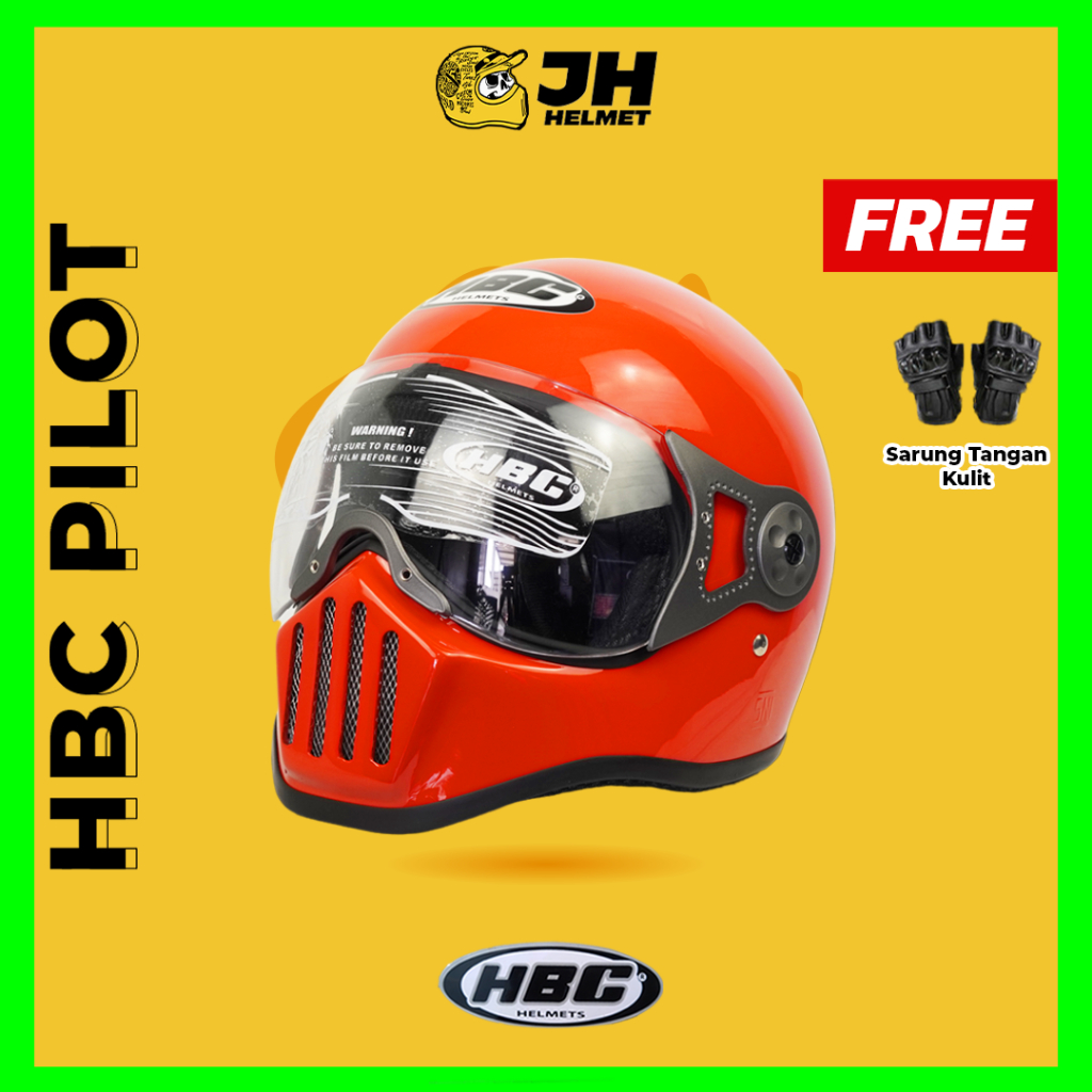 Helm Cakil HBC Pilot Polos Red Glossy | Original 100% | HBC Cakil | Helm Retro | Helm Full Face | He