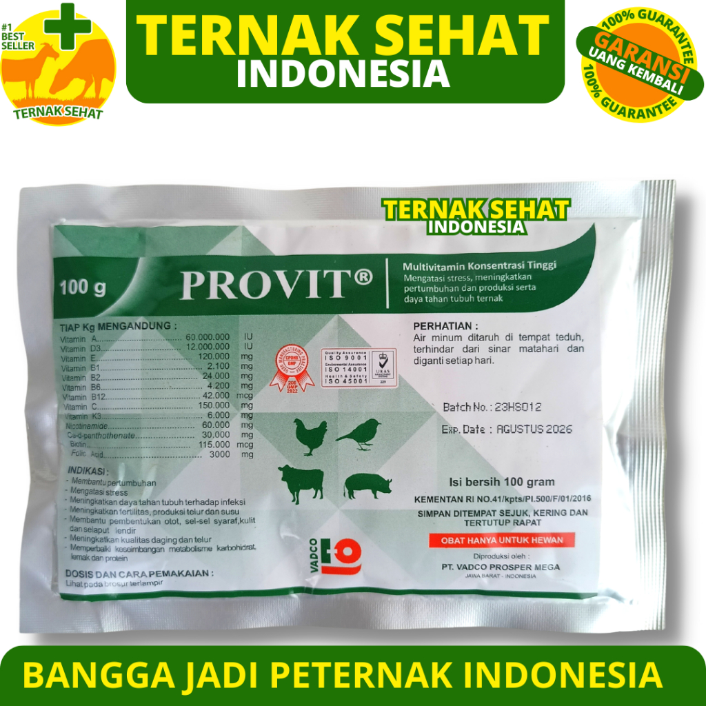 PROVIT 100 GRAM VADCO - Vitamin Ayam Konsentrasi Tinggi Optimalkan Produksi Like Fortevit Rhodivit
