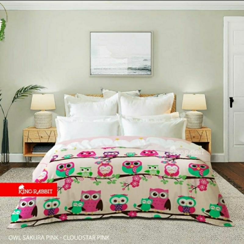 King Rabbit Bedcover Double Uk 230x230cm ,motif Bambu Owl Sakura Pink