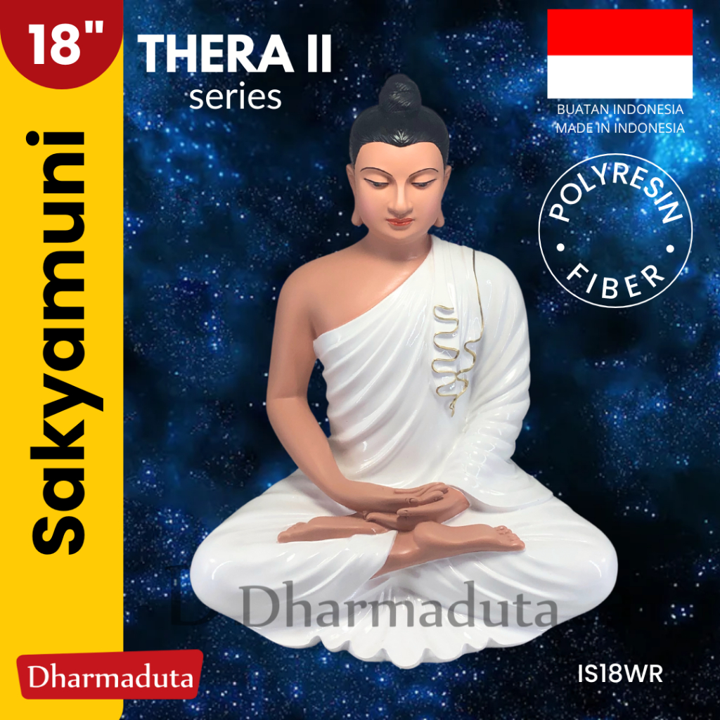 Thera Sakyamuni Gandhara White Robe 18in&11in Patung Rupang Buddha Theravada Baju Putih 46cm & 28cm