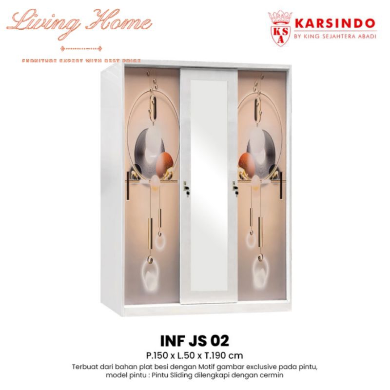 Lemari Pakaian Plat Besi 3 Pintu Sliding INF JS 02