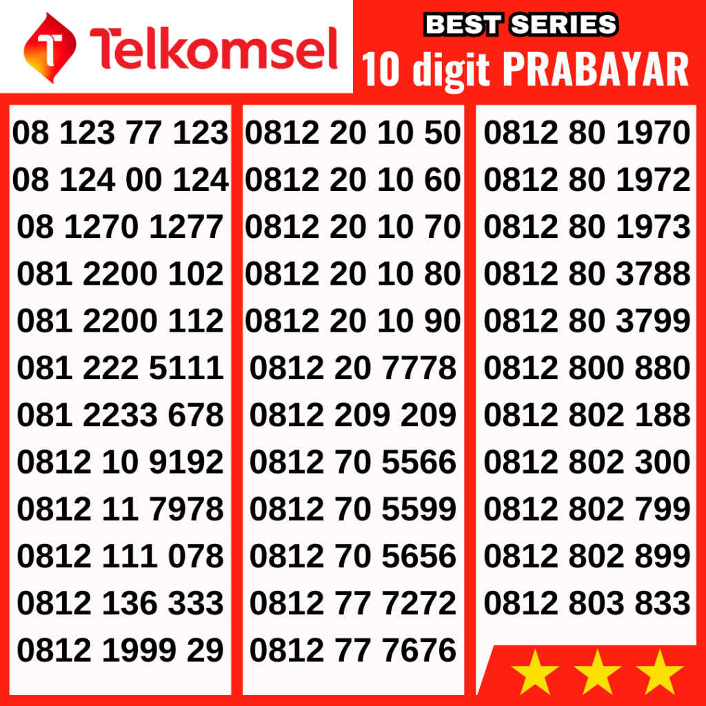 Nomor cantik Simpati 10 Digit Prabayar 888 999 000 123 678 789 168