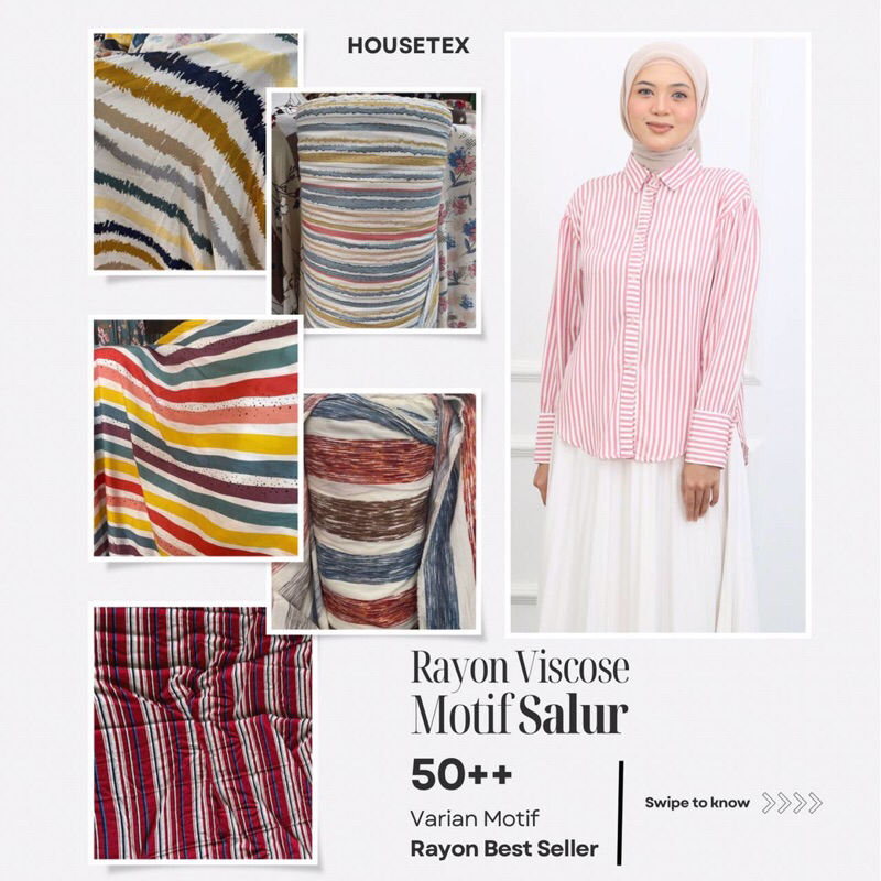 Kain Rayon Viscose Premium Motif SALUR / Meteran / Blouse / Daster / Dress / Kemeja / Gamis