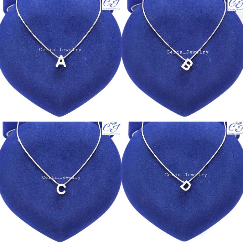P0G0B Kalung Perak Wanita Silver Asli 925 Lapis Emas Putih Model Italy Liontin Huruf Alfabet HURUF,I
