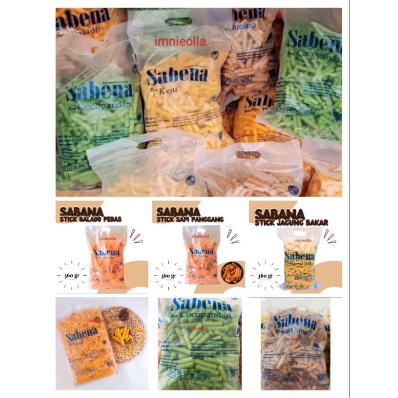 

Sabena Snack Ringan Stick UK 360gram.Ready Varian : cappucino/cocopandan/balado/sapi pangang/keju/jagung bakar