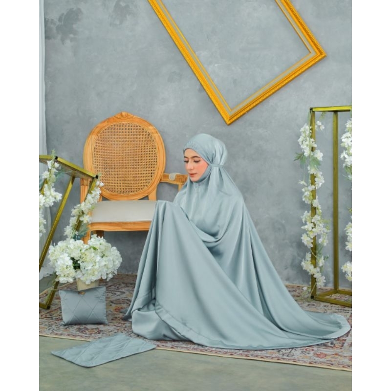 MUKENA DEWASA ARMANY SILK ZALINA CORN BLUE MINT (MENUTUP DAGU)