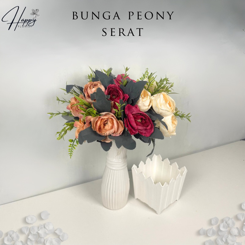 BUNGA PEONY SERAT/BUNGA PEONY SERAT BUCKET/BUNGA PEONY SERAT IMPORT PREMIUM (KN-61)