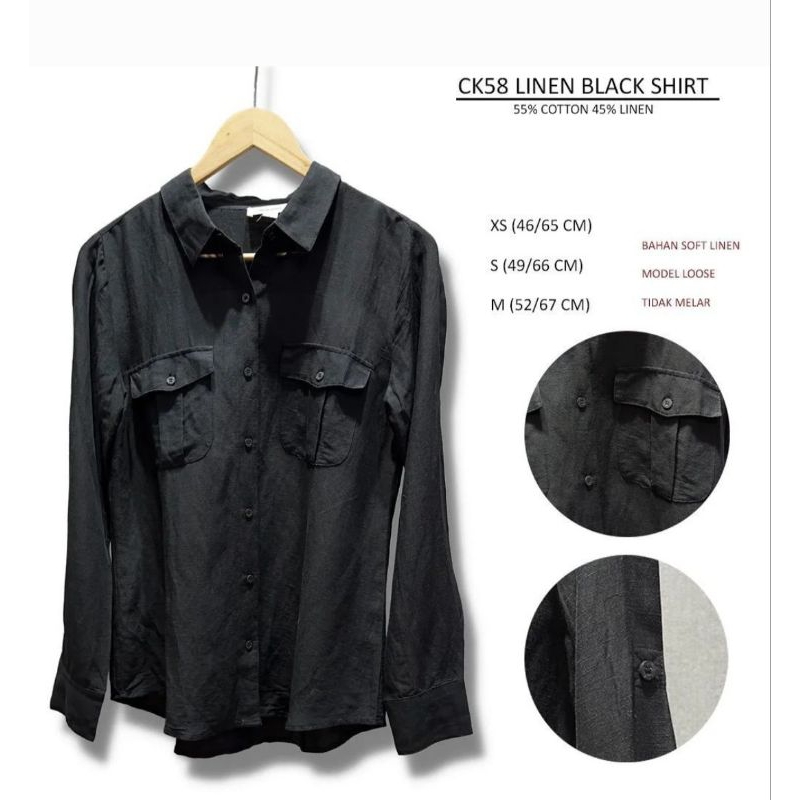 CK58 Linen Black Shirt-Kemeja Wanita Murah, Atasan Wanita Stylish, Blouse Wanita Terjangkau!|blouse 
