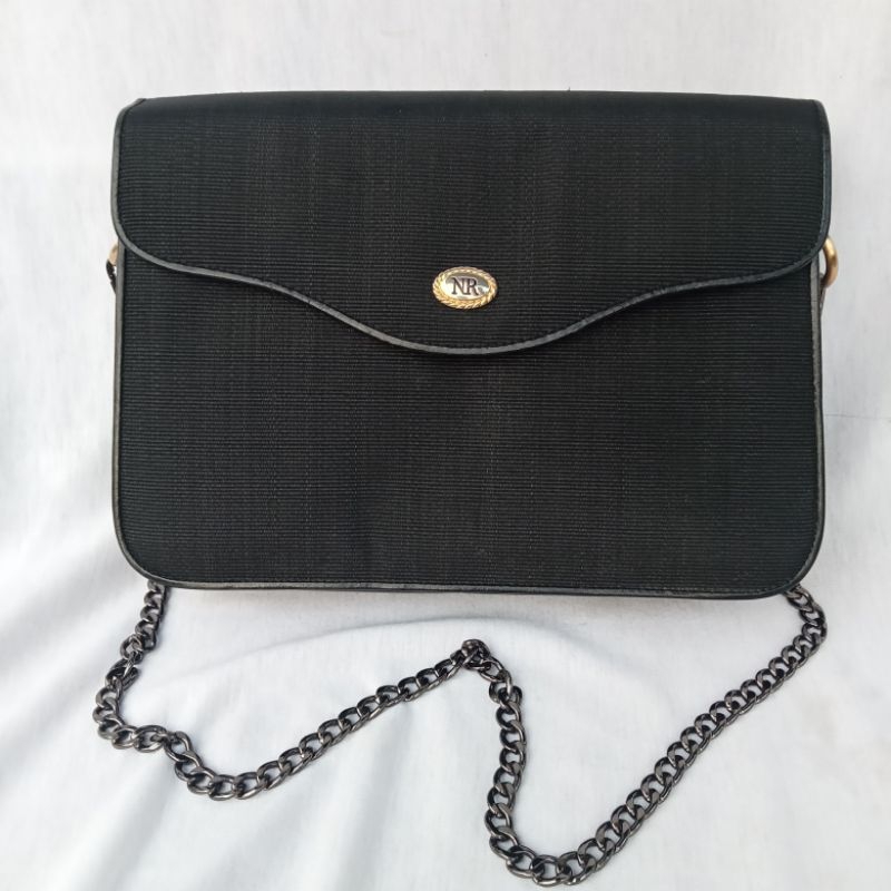 Tas Sling bag Nina Ricci Vintage Hitam Rantai Slingbag Wanita Selempang Slempang Preloved