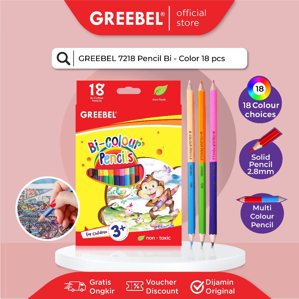 

Termurah dan terbaik GREEBEL Pensil Warna 7218 BI COLOUR (36 WARNA) /Coloring/Color/Colour Pencils Cerah tidak beracun utk mewarnai anak murah