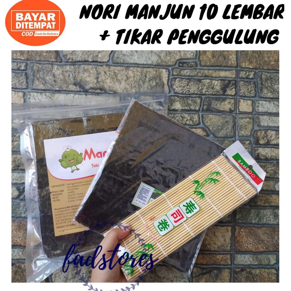 

[⋆C56/] Paket Nori Rumput Laut Manjun 10 Lembar + Tikar Penggulung Sushi - Nori Sushi Halal [276]