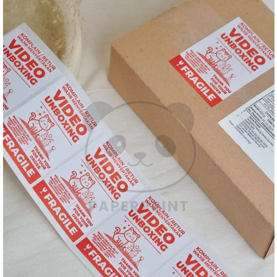 STICKER FRAGILE UNBOXING LABEL KUCING Paket Unboxing