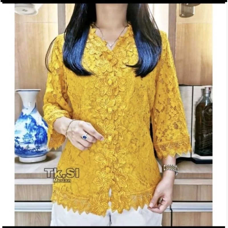 Kebaya CZ atasan wanita bahan brokat premium untuk acara pesta dan gereja atasan kebaya ukuran L-6L