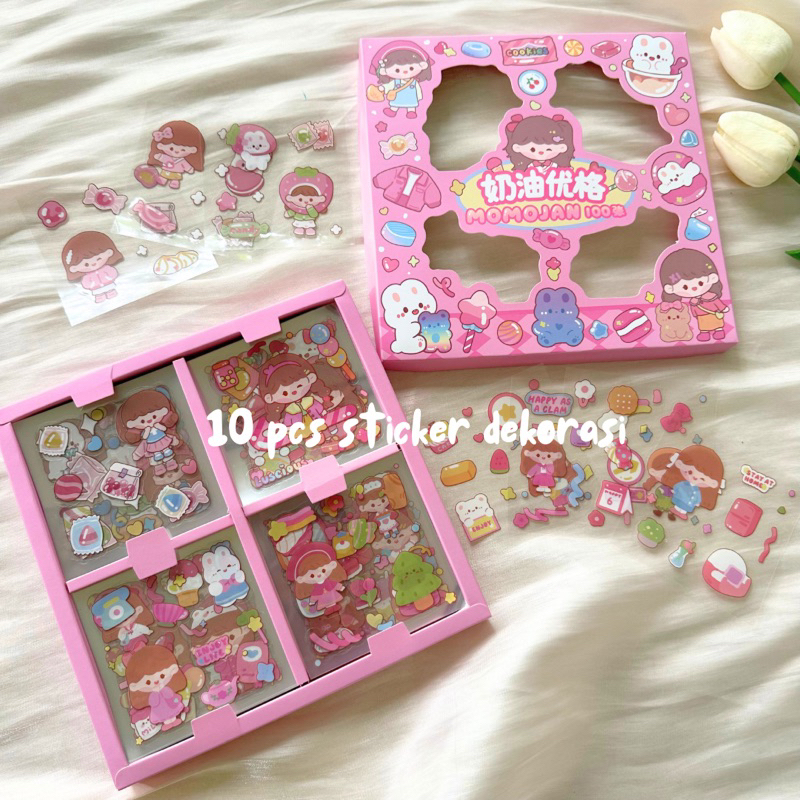

[10 pcs sticker] Sticker momo, Sticker dekorasi lucu, sticker transparan
