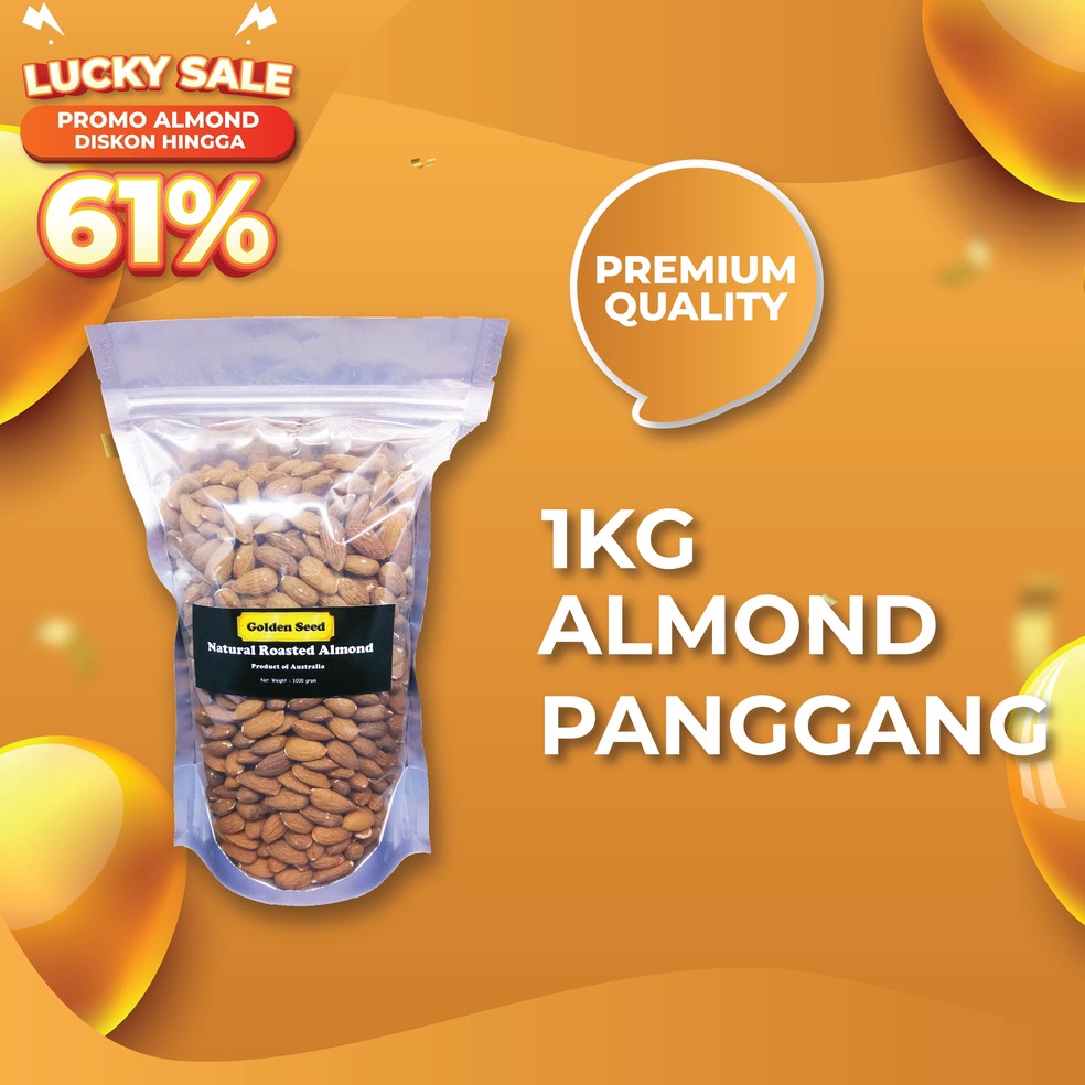 

M0del T3rkini KACANG ALMOND PANGGANG 1KG PREMIUM - ROASTED ALMOND 1000 GRAM For sale