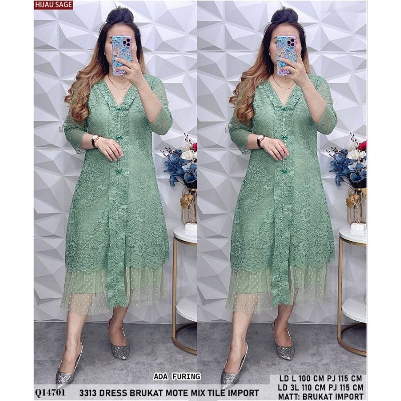 3313 Dress brukat Mote mix tile import 8 warna sz L dan 3L